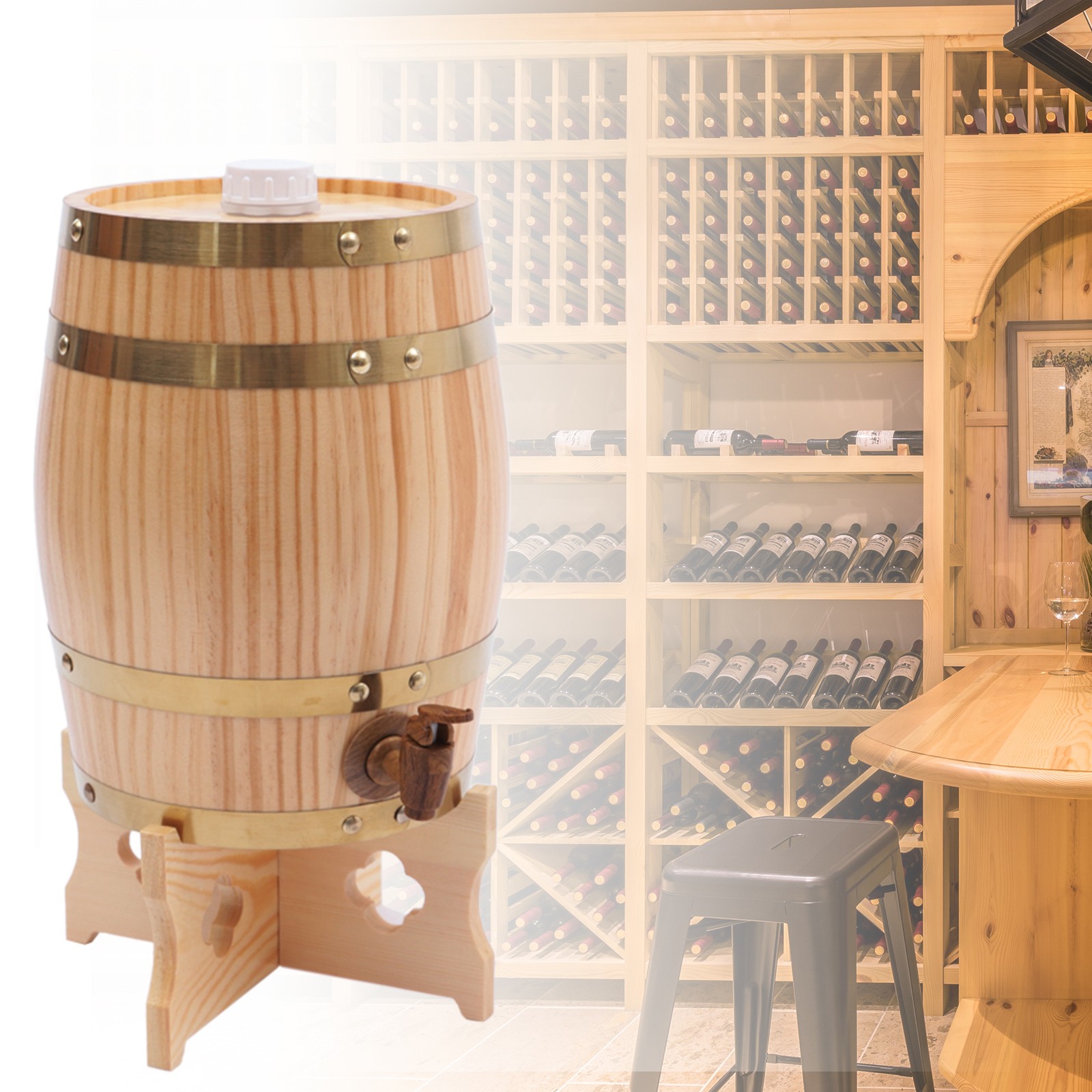 Wine Beer Tequila - Vertical Pine Wooden Wine Barrel 5L
