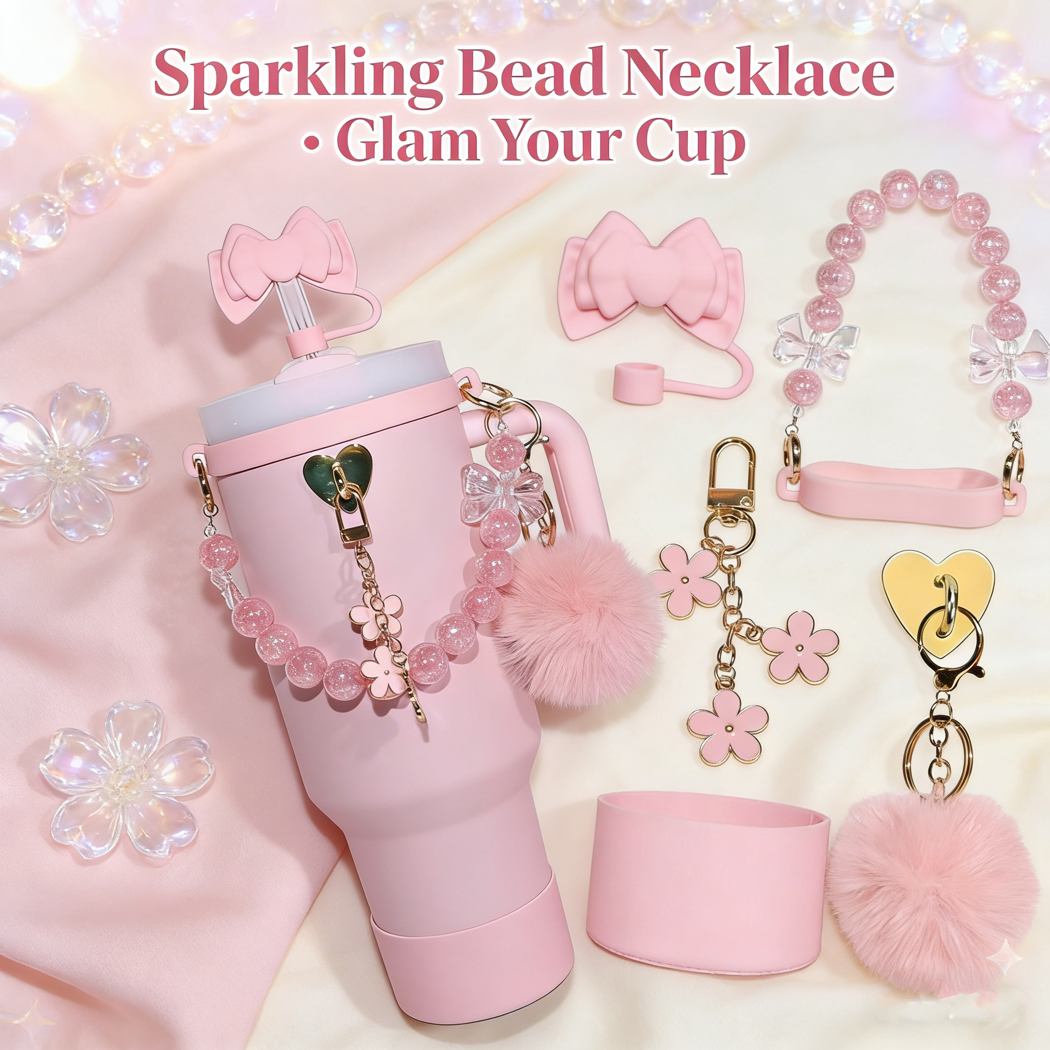 Bottle Stopper Set - 7pcs Cute Cup Accessories Set for
