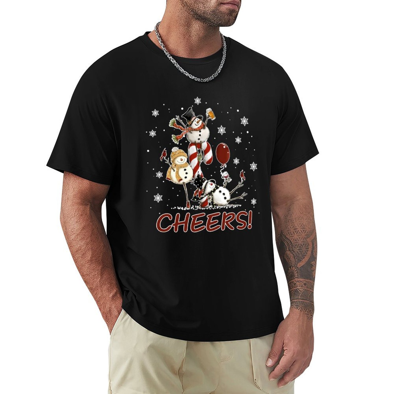 Wine Plus Beer - Cheers Snowman Beer Christmas Wine T-Shirt