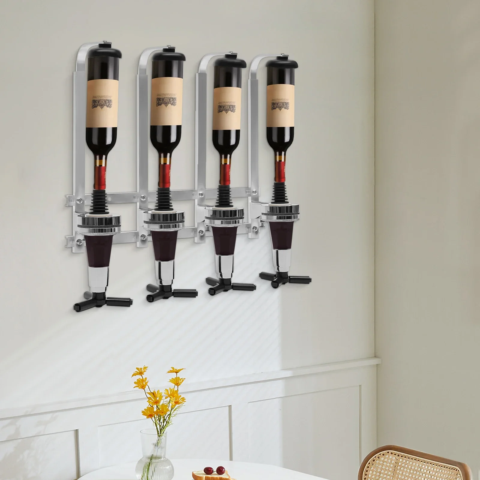 Wine To Beer Alcohol - 4-Bottle Wall Mount Liquor Dispenser Rack,