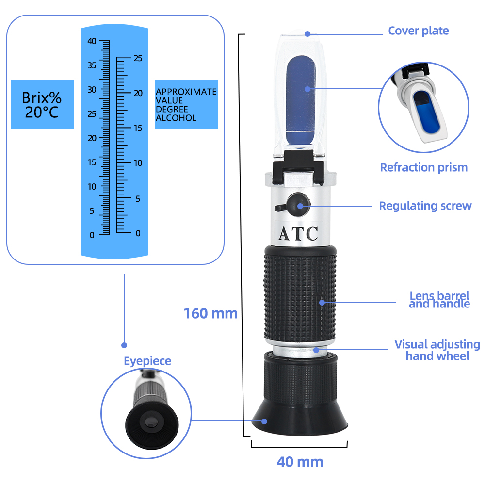 Handheld 0~40% Sugar Refractom - Wine To Beer Alcohol บทวิจารณ์และราคา