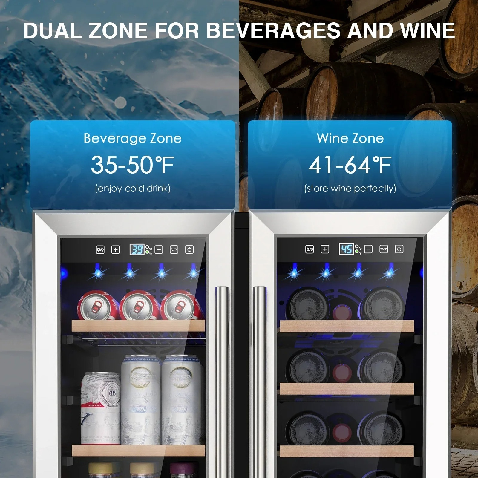 Wine and Beverage Refrigerator - Wine Beer Fridge Dual Zone บทวิจารณ์และราคา