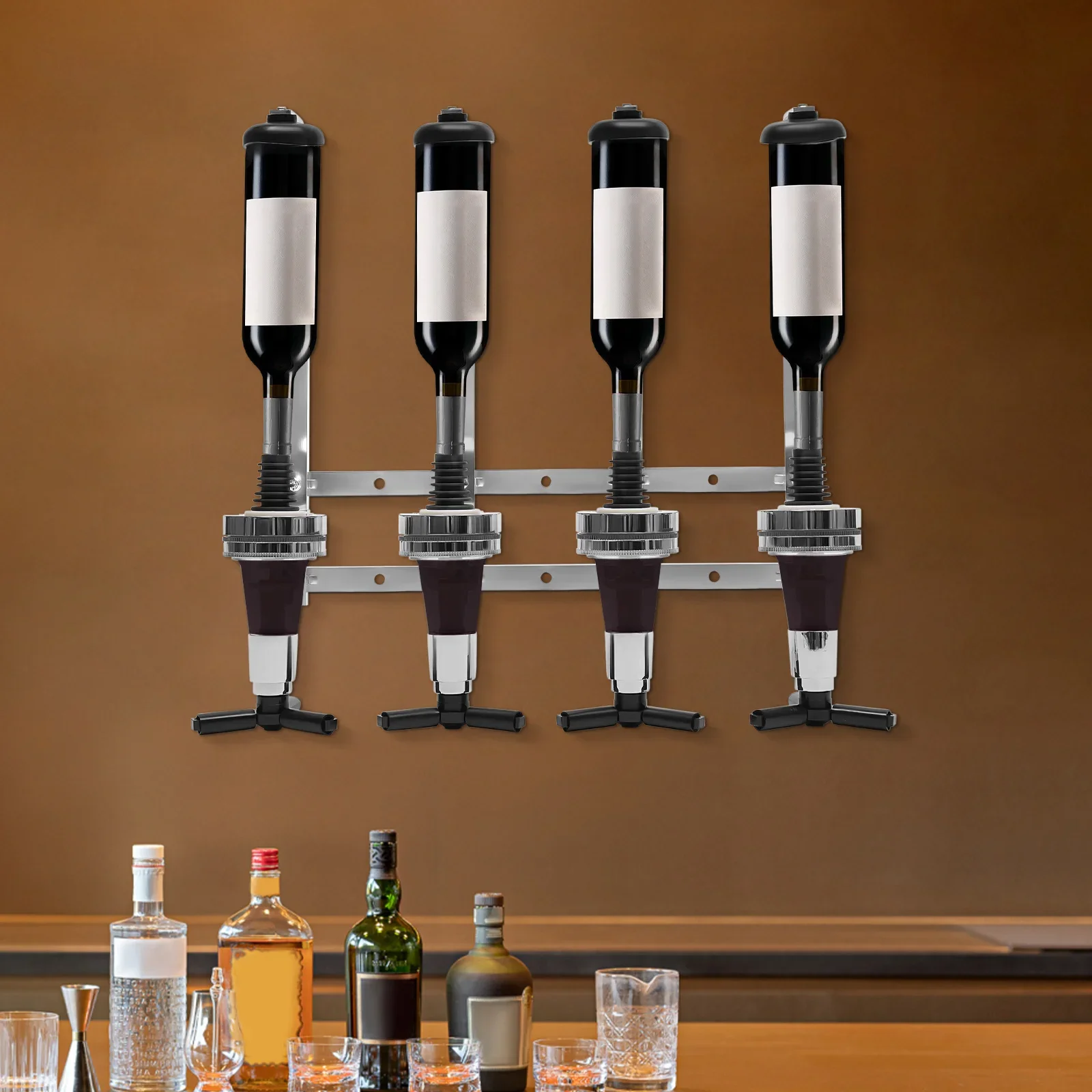 4-Bottle Wall Mount Liquor Dis - Wine To Beer Alcohol บทวิจารณ์และราคา